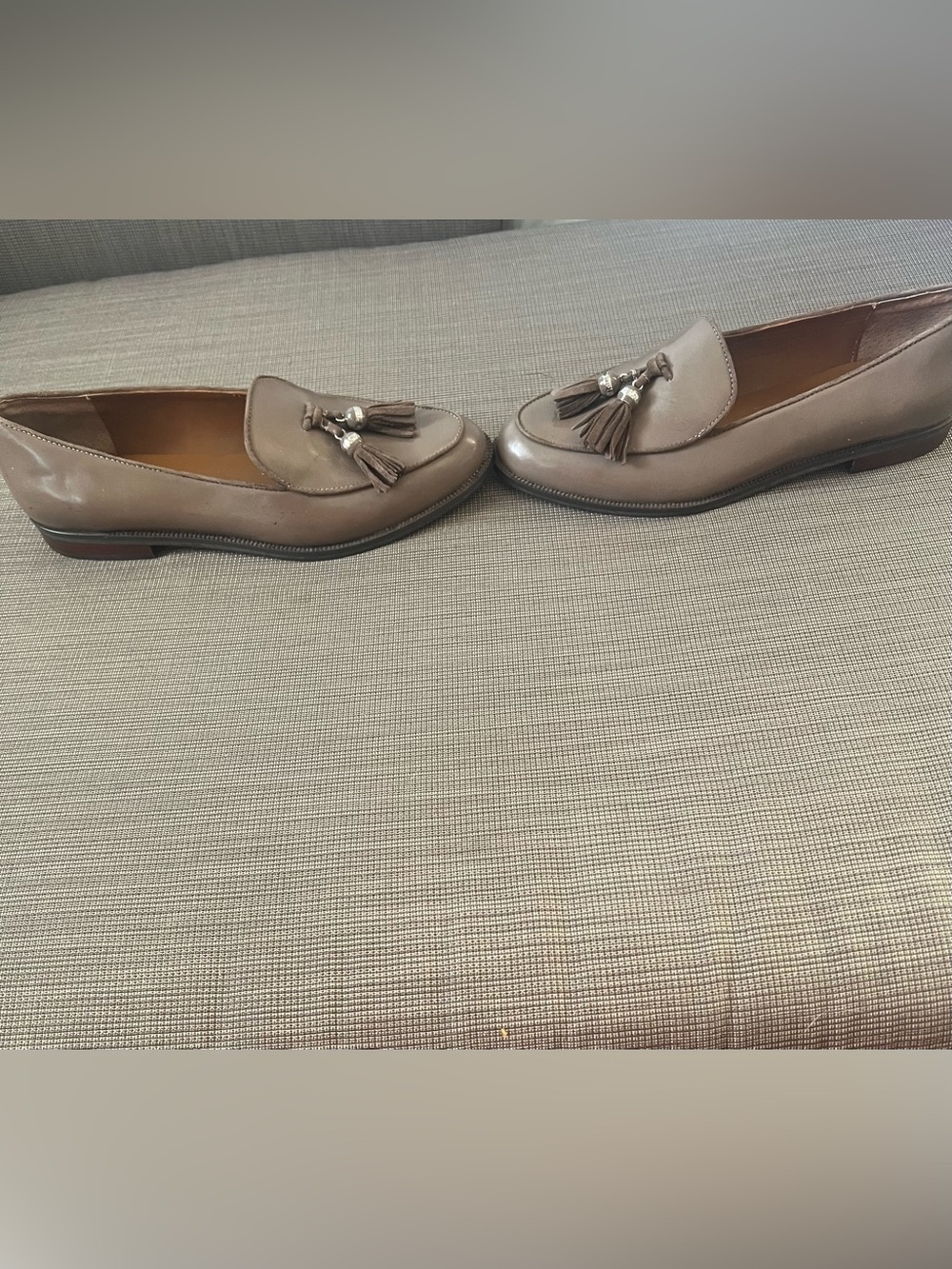 LAUREN Ralph Lauren Taupe Leather Tassel Loafers - Picture 2 of 5